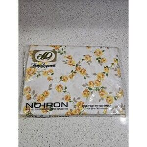 Lady Pepperell Twin Fitted and Flat Sheets Set 39"x75" Yellow Floral VTG NOS New